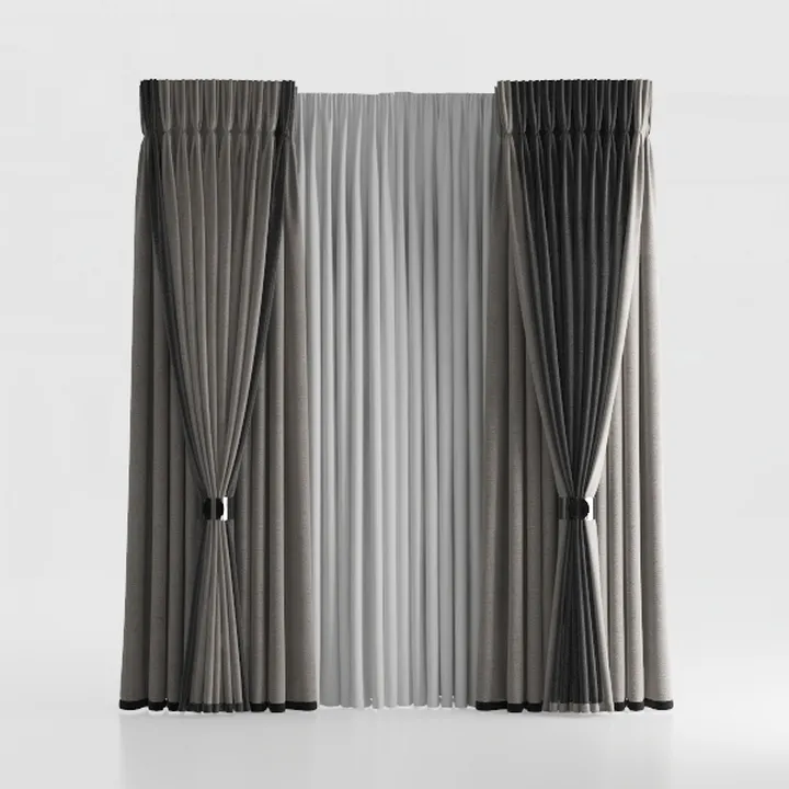 Minimalist Fabric Pleated Curtain Set 3D Model