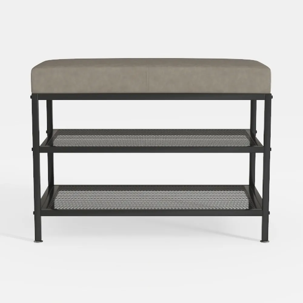 Brown Shoe Bench, Entryway Bench with Leather