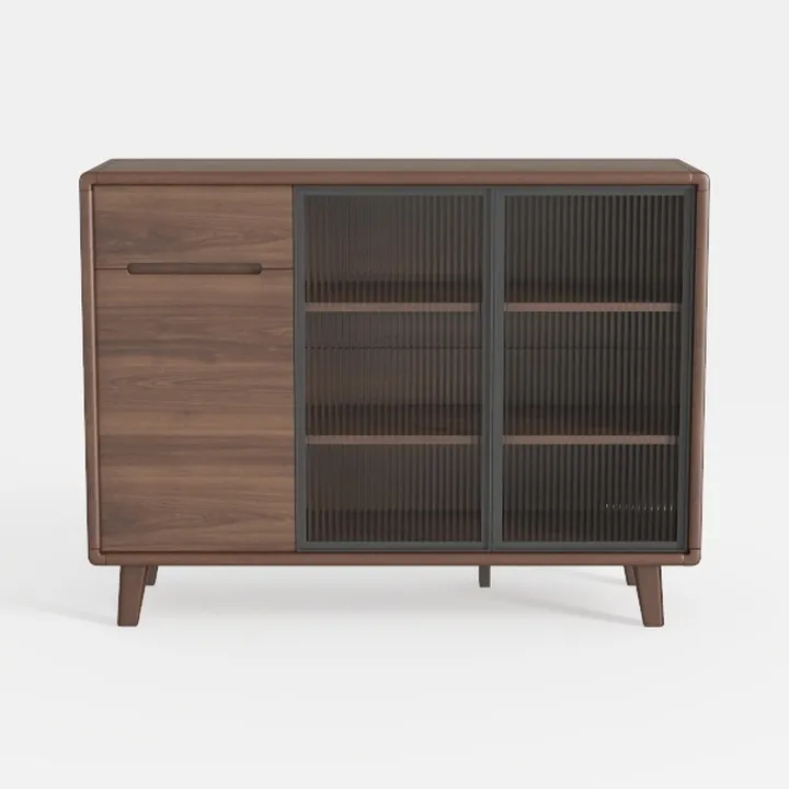 Modern Walnut Fluted Glass Door Storage Cabinet 3D Model