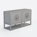 Minimalist Gray Solid Wood Sideboard Cabinet with Circular Accent Doors 3D Model Right 45 Degree View