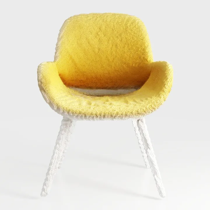 Minimalist Yellow Fabric Armchair with White Metal Legs 3D Model