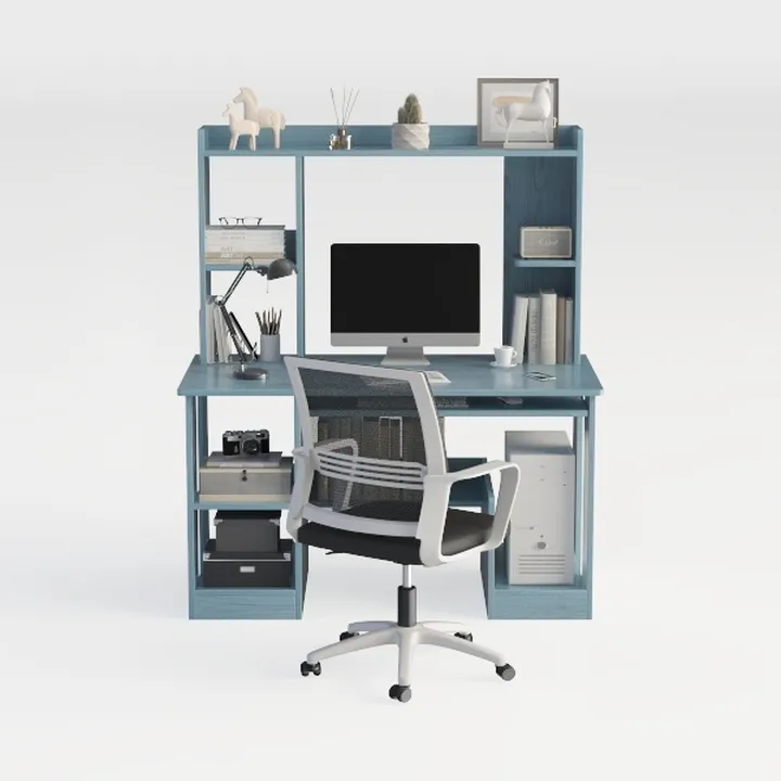 Modern Wood Computer Desk with Shelves, 2 Storage 
