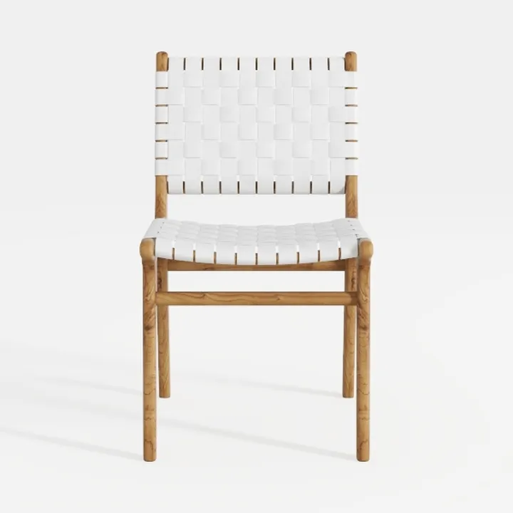Minimalist Solid Wood Leather Woven Dining Chair 3D Model