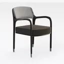 Modern Dark Wood Linen Upholstered Armchair 3D Model Right 45 Degree View