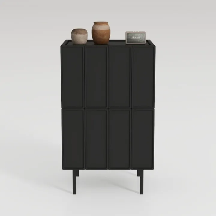 Minimalist Black Solid Wood Metal Accent Cabinet 3D Model