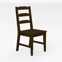 Rustic Solid Walnut Wood Dining Chair 3D Model Right 45 Degree View