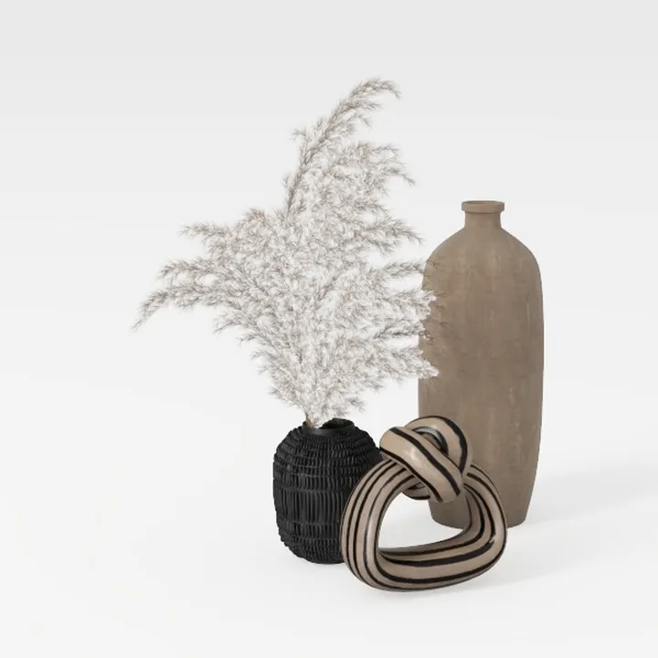 Antique Flower Ceramic Vase with Handle, Vintage