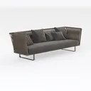 Modern Minimalist Fabric Rattan Outdoor Sofa With Throw Pillows 3D Model Right 45 Degree View