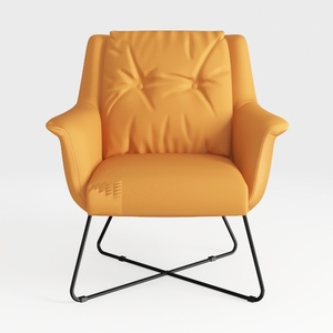 Modern Orange Leather Tufted Armchair with Black Metal Base 3D Model