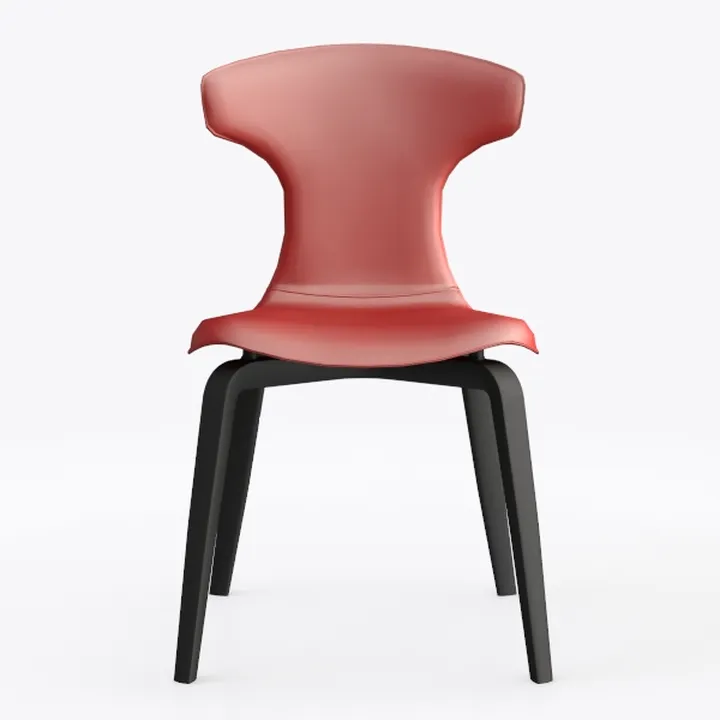 Modern Minimalist Red Leather Black Wood Dining Chair 3D Model