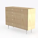 Modern Minimalist Solid Oak Wood Dresser Cabinet with Metal Legs 3D Model Left 45 Degree View