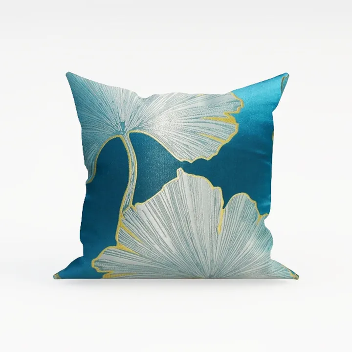 Teal Silk Ginkgo Print Decorative Throw Pillow 3D Model