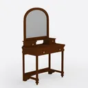 Vintage Solid Wood Vanity Table with Arched Mirror 3D Model Right 45 Degree View