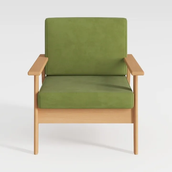 Minimalist Solid Wood Green Fabric Armchair 3D Model