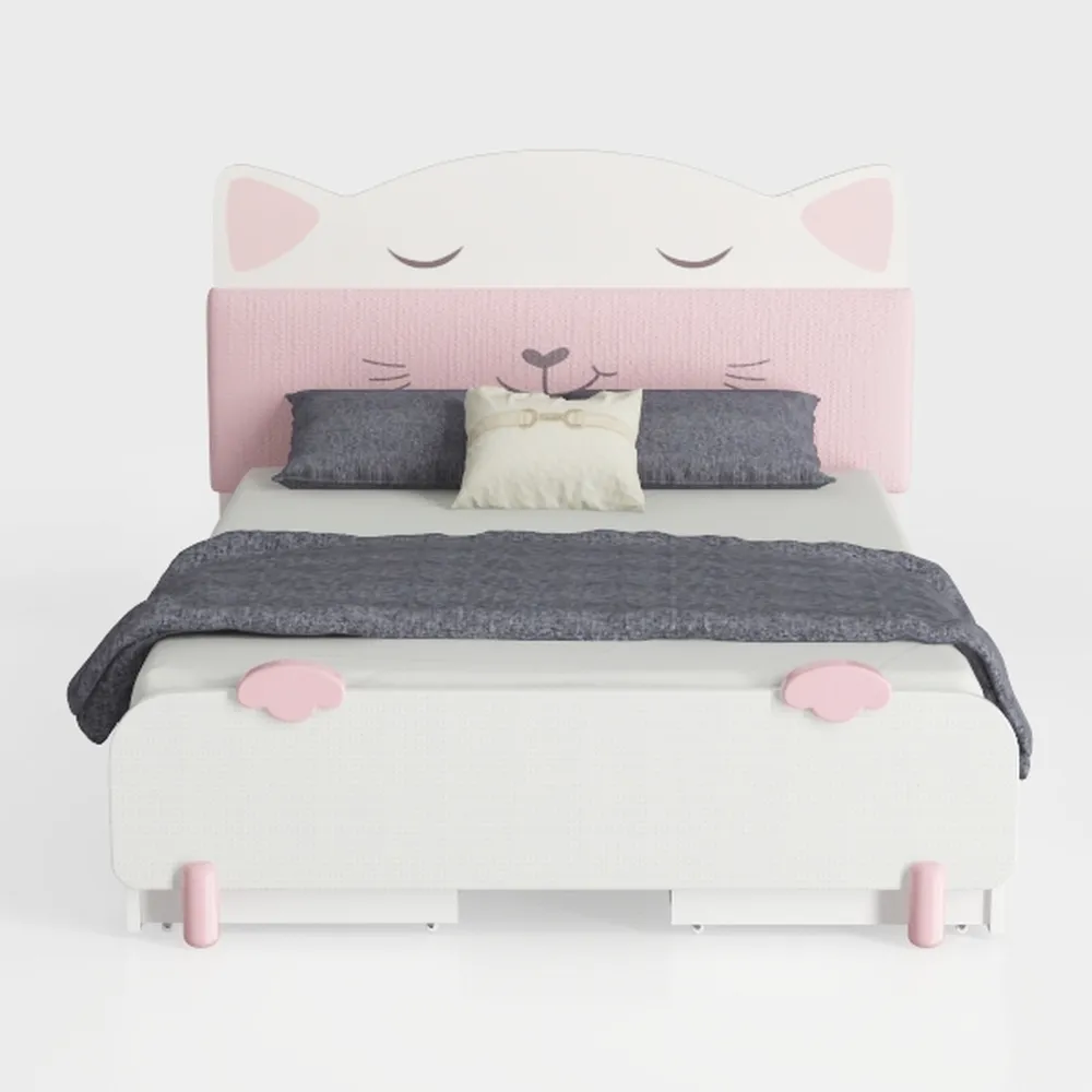 SOFTSEA Twin Size Velvet Platform Bed with Bear Sh
