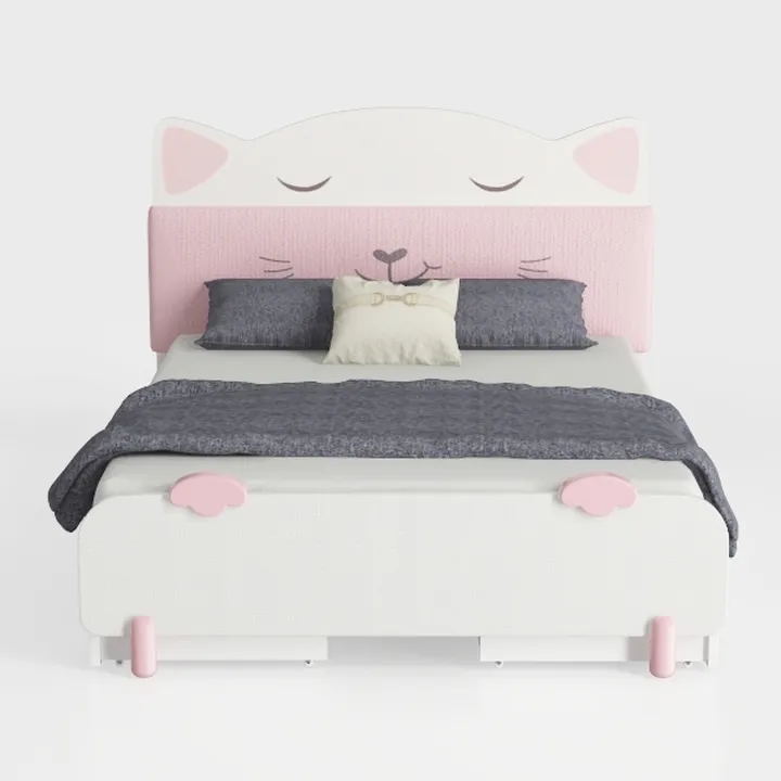 SOFTSEA Twin Size Velvet Platform Bed with Bear Sh