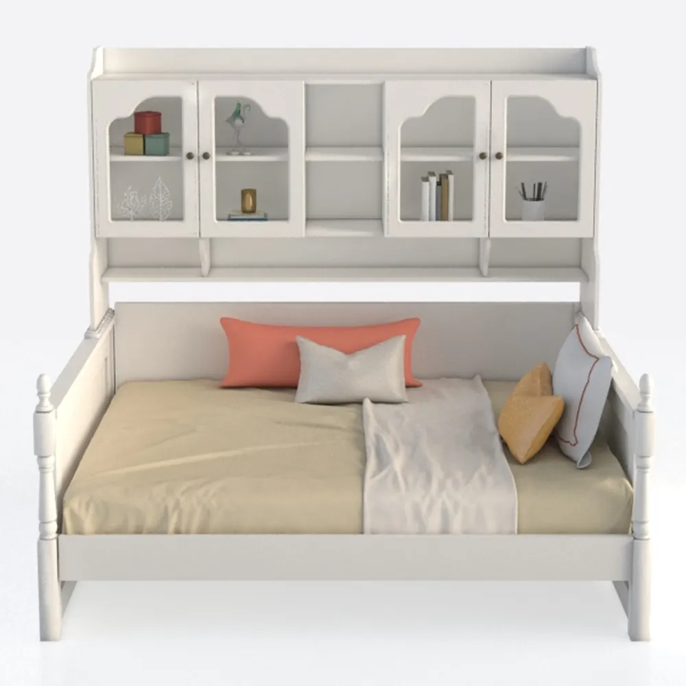 SOFTSEA Twin Size Daybed with Trundle and Bookcase
