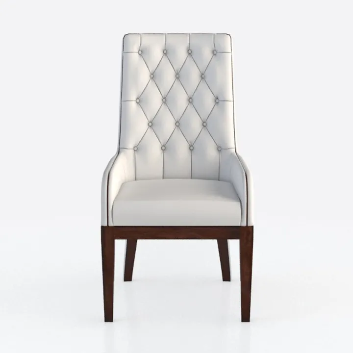 Modern Tufted White Leather Solid Wood Dining Armchair 3D Model