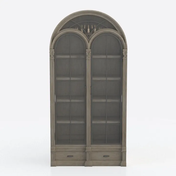 71" Arched Display Cabinet, Black Bookcase with