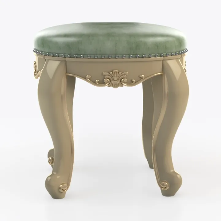 French Vintage Velvet Upholstered Vanity Stool 3D Model