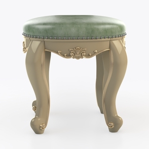 French Vintage Velvet Upholstered Vanity Stool 3D Model