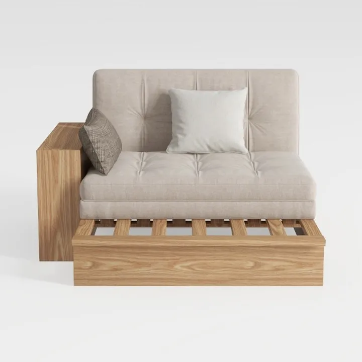 Minimalist Fabric Wood Storage Chaise Lounge 3D Model