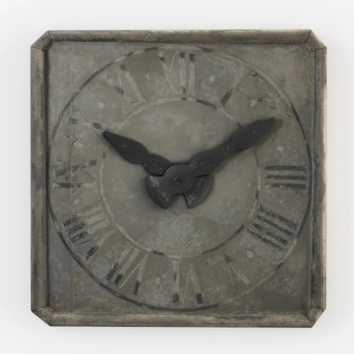Vintage Rustic Metal Square Wall Clock 3D Model