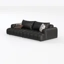 Modern Black Leather Channel Tufted Large Sofa 3D Model Left 45 Degree View