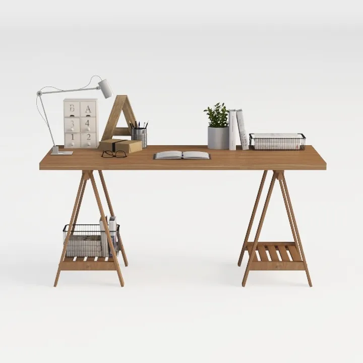 BuyUp Mid Century Modern Desk with 2 Drawers, Comp