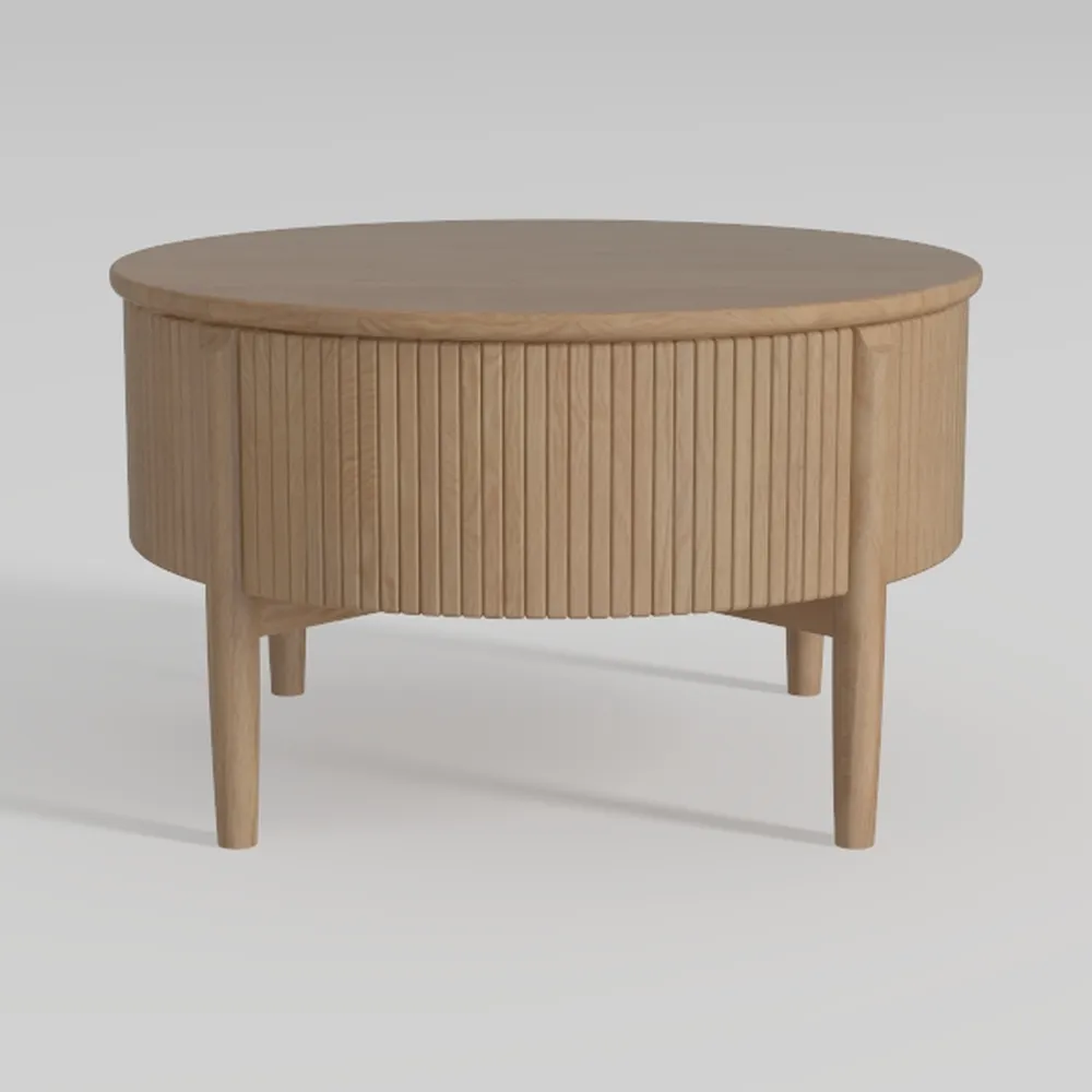 Round 31.5“ Unique Fluted Coffee Table,Small Brown