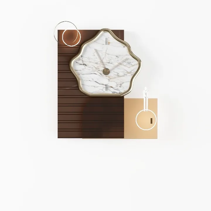 Modern Marble Brass Scalloped Wall Clock Decor 3D Model