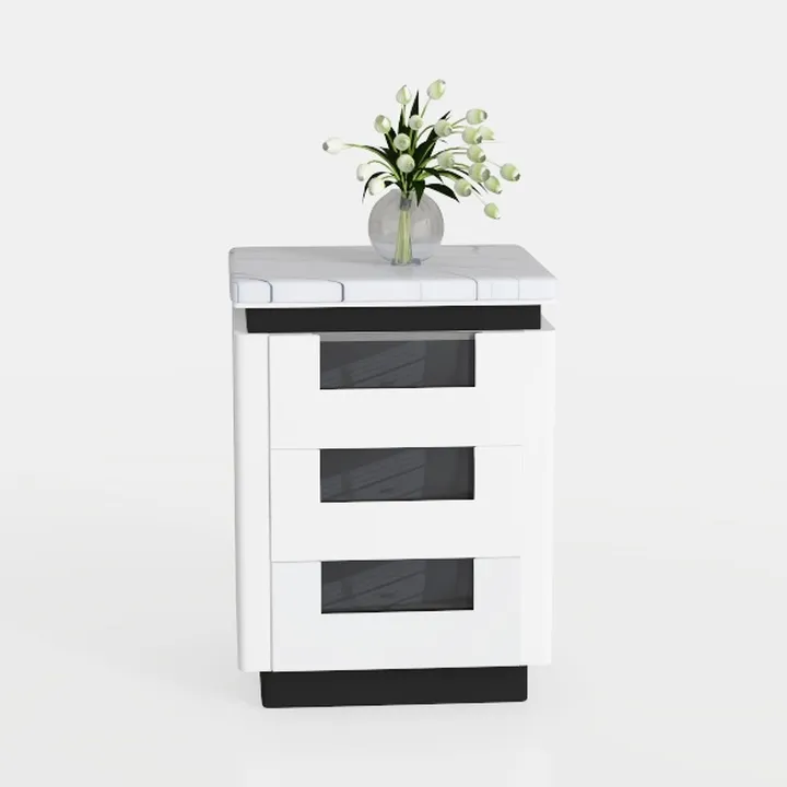Modern Marble Top White Solid Wood Nightstand 3D Model