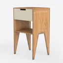 Minimalist Solid Oak Wood Nightstand with Drawer and Lower Shelf 3D Model Left 45 Degree View