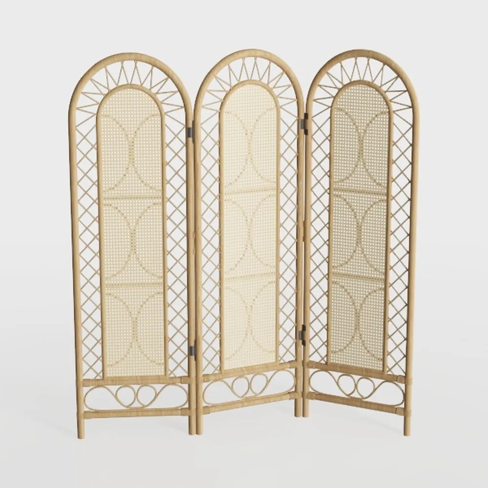 Rattan Room Divider with Bookshelf,Privacy Screen 