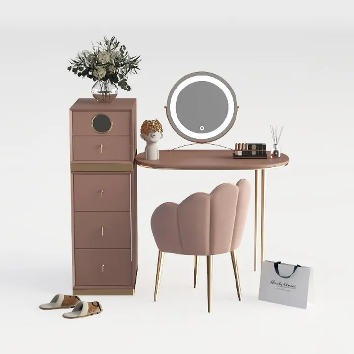 Pink 55.07 in. W Makeup Vanity with 5 Big Drawers 