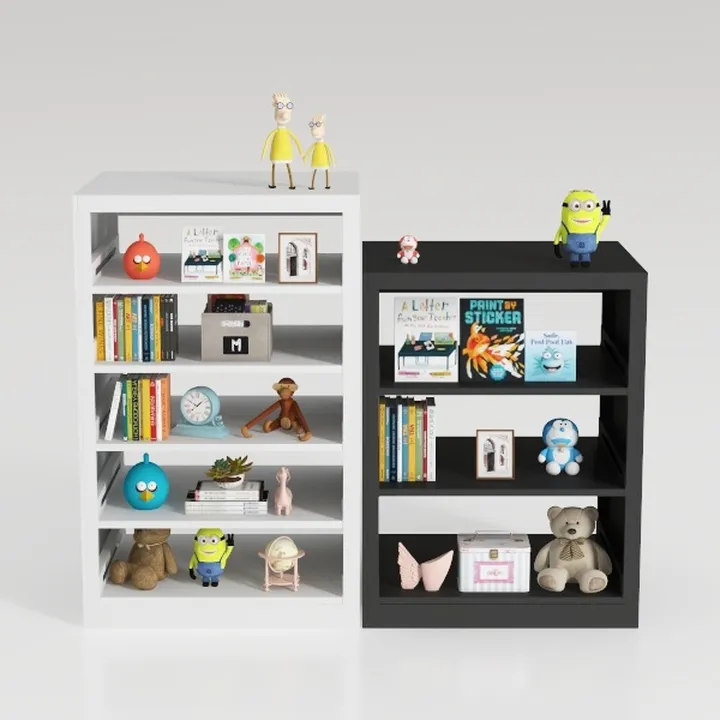 Black Kids Wood Bookshelf Toy Storage Box Organize