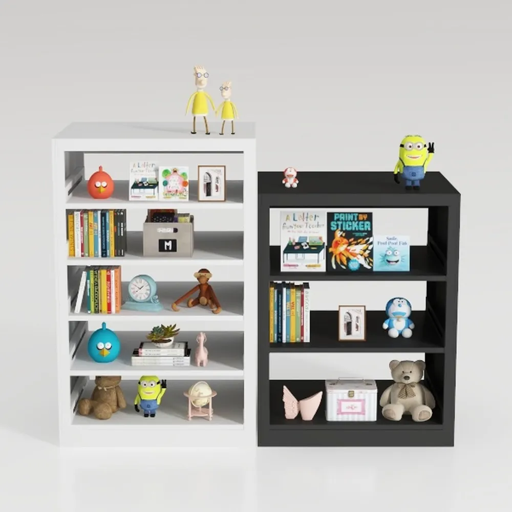 Black Kids Wood Bookshelf Toy Storage Box Organize