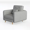 Modern Minimalist Gray Fabric Armchair with Solid Wood Legs 3D Model Left 45 Degree View