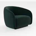 Minimalist Dark Green Velvet Curved Armchair 3D Model Right 45 Degree View