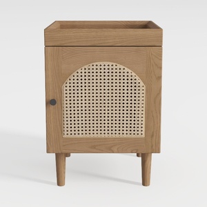 Minimalist Japandi Oak Rattan Nightstand 3D Model