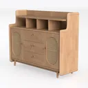 Minimalist Japandi Solid Wood Rattan Sideboard Cabinet 3D Model Left 45 Degree View