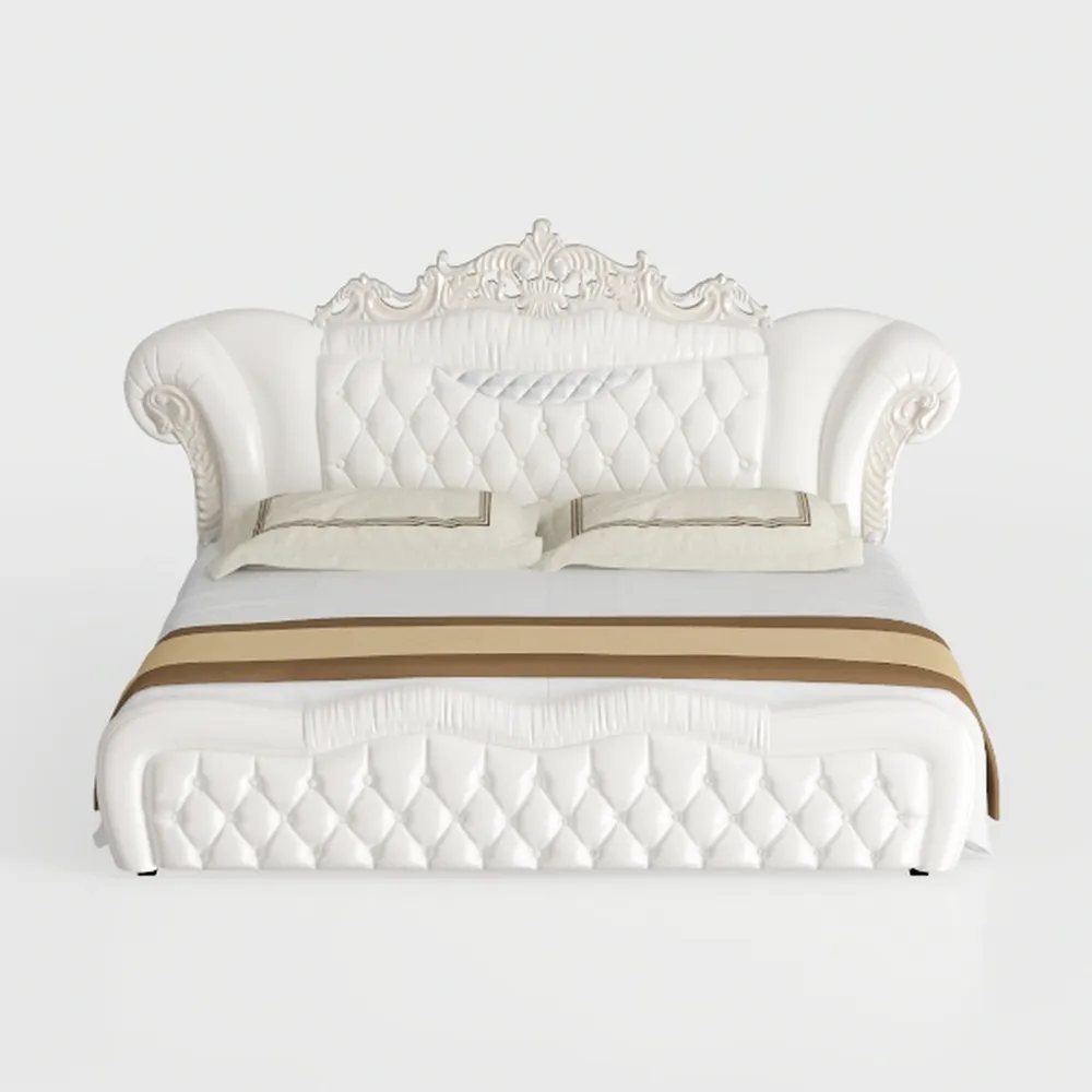 Benjara Rosy King Size Bed, Carved Details, Turned