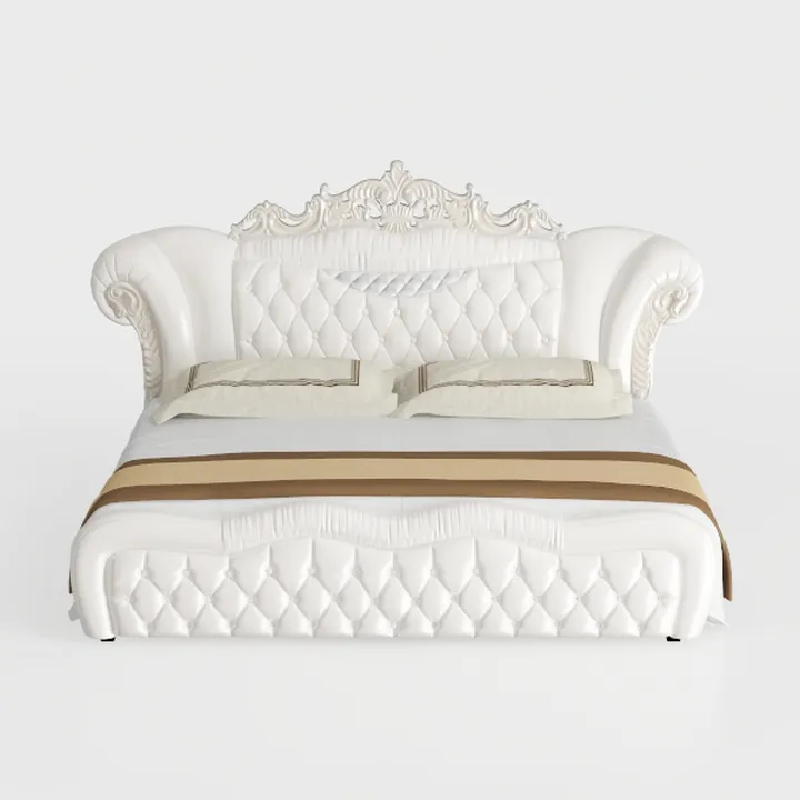 Benjara Rosy King Size Bed, Carved Details, Turned