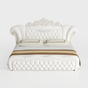 Luxury Vintage White Leather Tufted King Bed 3D Model