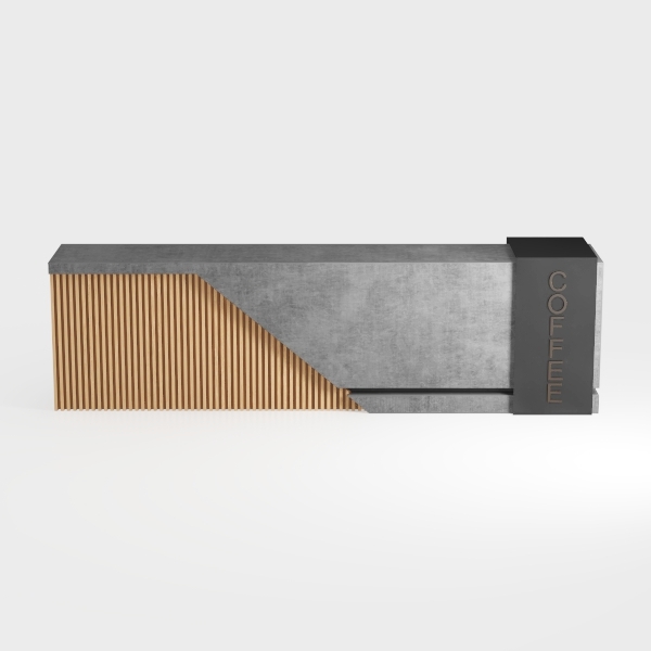 Scrivania da reception a forma di L con ripiani aperti e cassetti, moderno bancone per supermercati, minimarket, hotel, soluzione elegante e funzionale alla reception