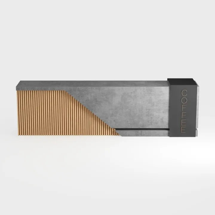 Scrivania da reception a forma di L con ripiani aperti e cassetti, moderno bancone per supermercati, minimarket, hotel, soluzione elegante e funzionale alla reception