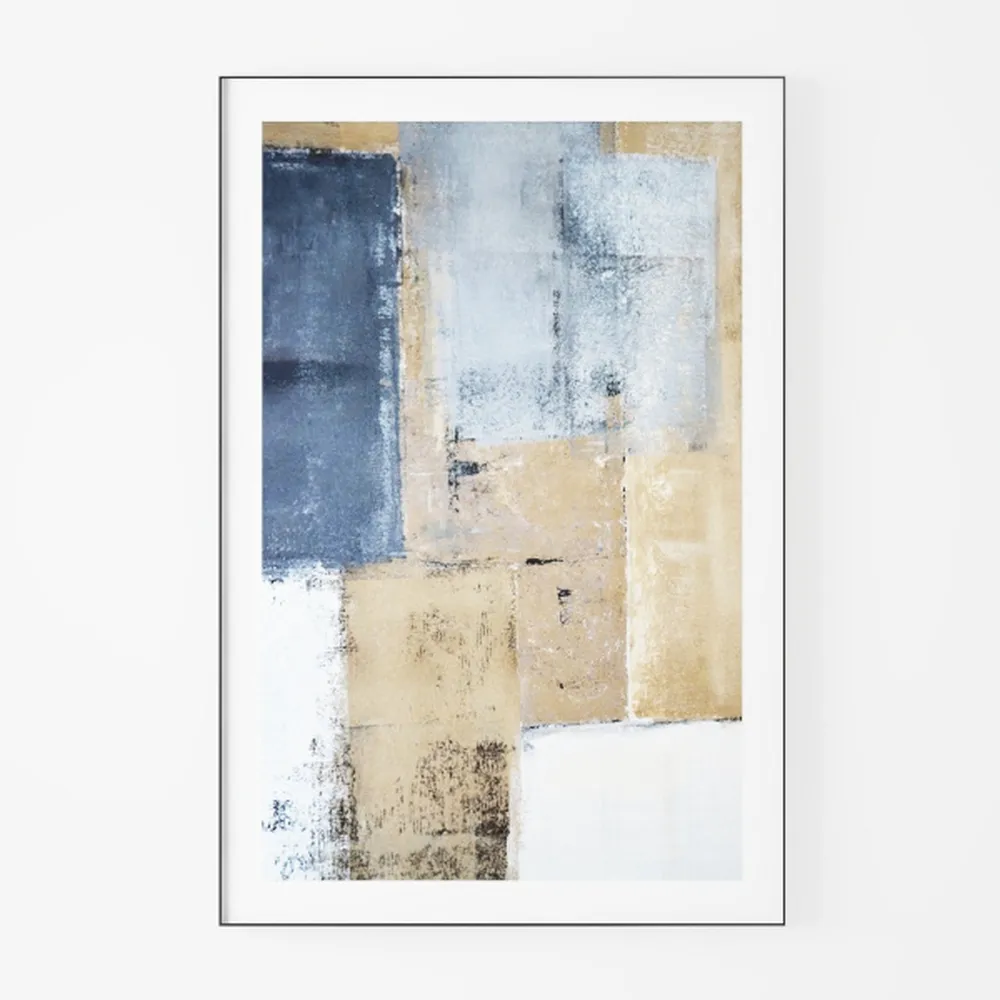 Framed Window Beach Scene Wall Art, Nature Blue