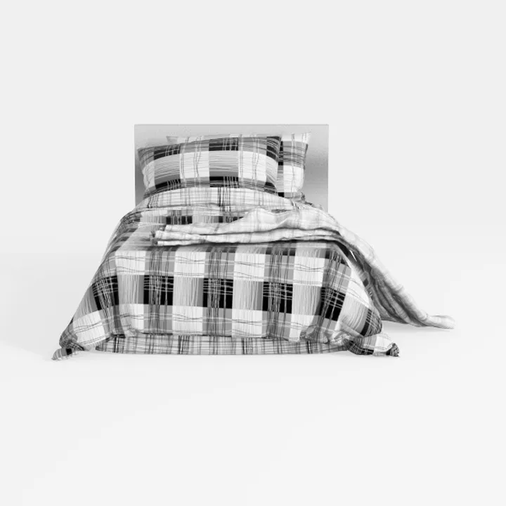 Minimalist Plaid Fabric Double Bed 3D Model