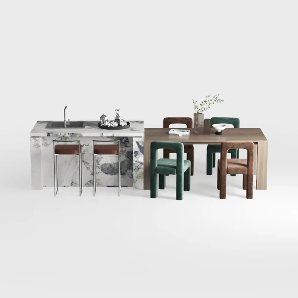 Dining Chair Upholstered in Velvet with Open Curve