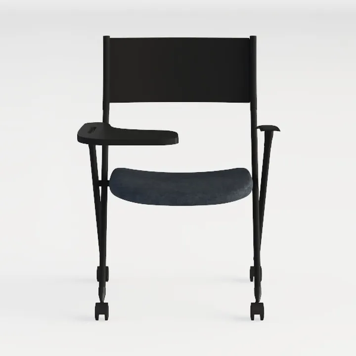 Minimalist Black Metal Fabric Mobile Training Chair with Writing Tablet 3D Model